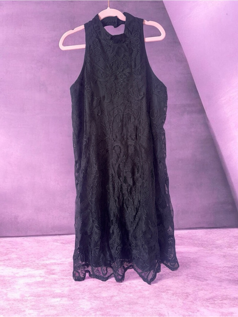 Xhilaration Black Lace High-Neck Mini Dress
